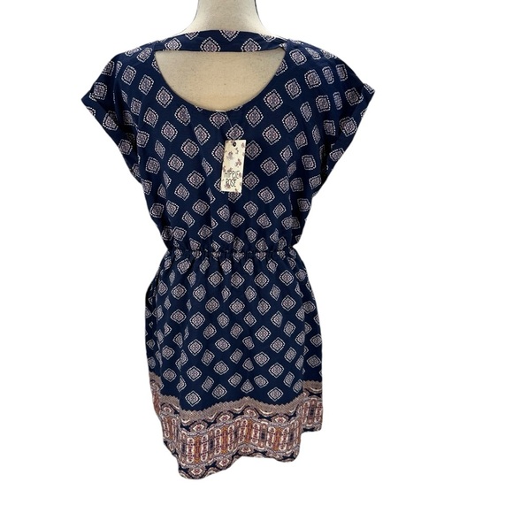 Hippie Rose Cap Sleeve Midi Dress - Navy Blue Pink - size Large - Picture 5 of 11
